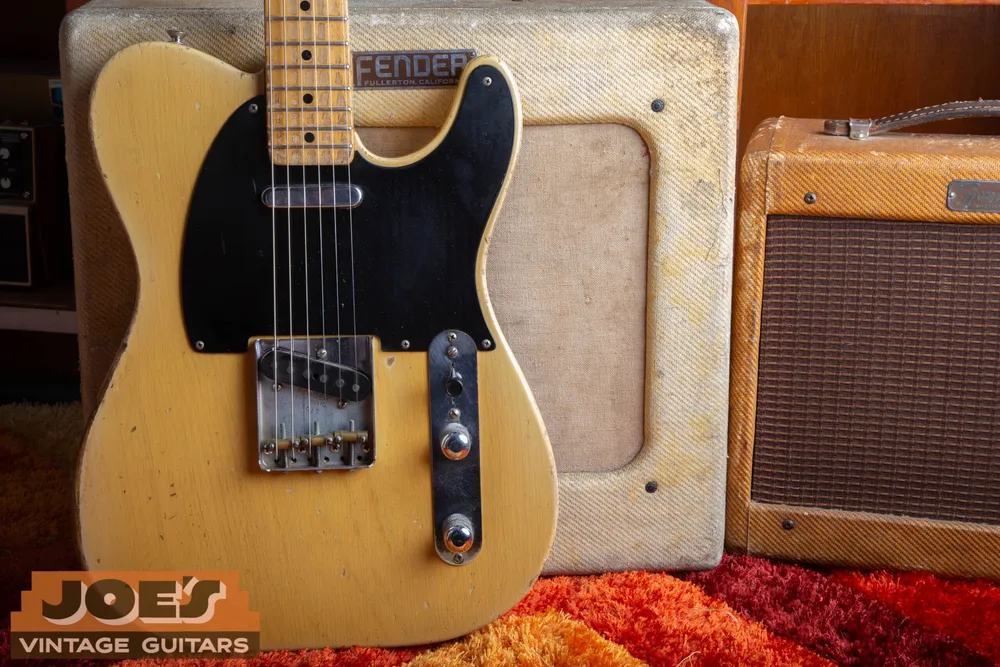 Original 1952 Fender Telecaster in blonde with black phenolic pickguard and brass saddles