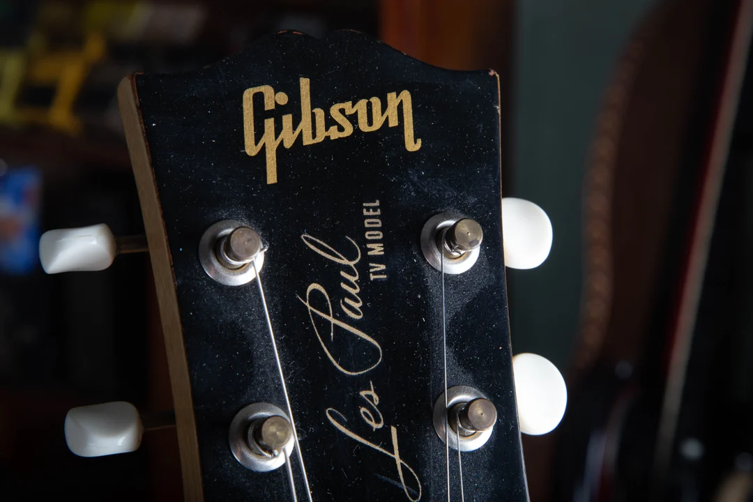 Gold Gibson, Les Paul and TV Model silk-screen on a 1957 headstock