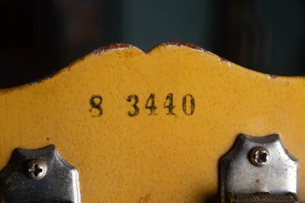 1958 Gibson Les Paul Special showing serial number clearly stamped on the back of the headstock