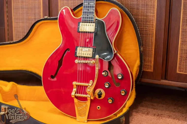 Front of the cherry 1966 Gibson ES-345 with gold hardware