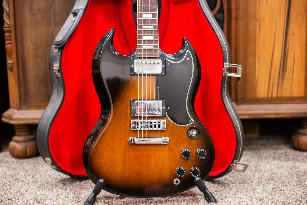 Wide harmonica bridge and stopbar on a 1975 Gibson SG Standard