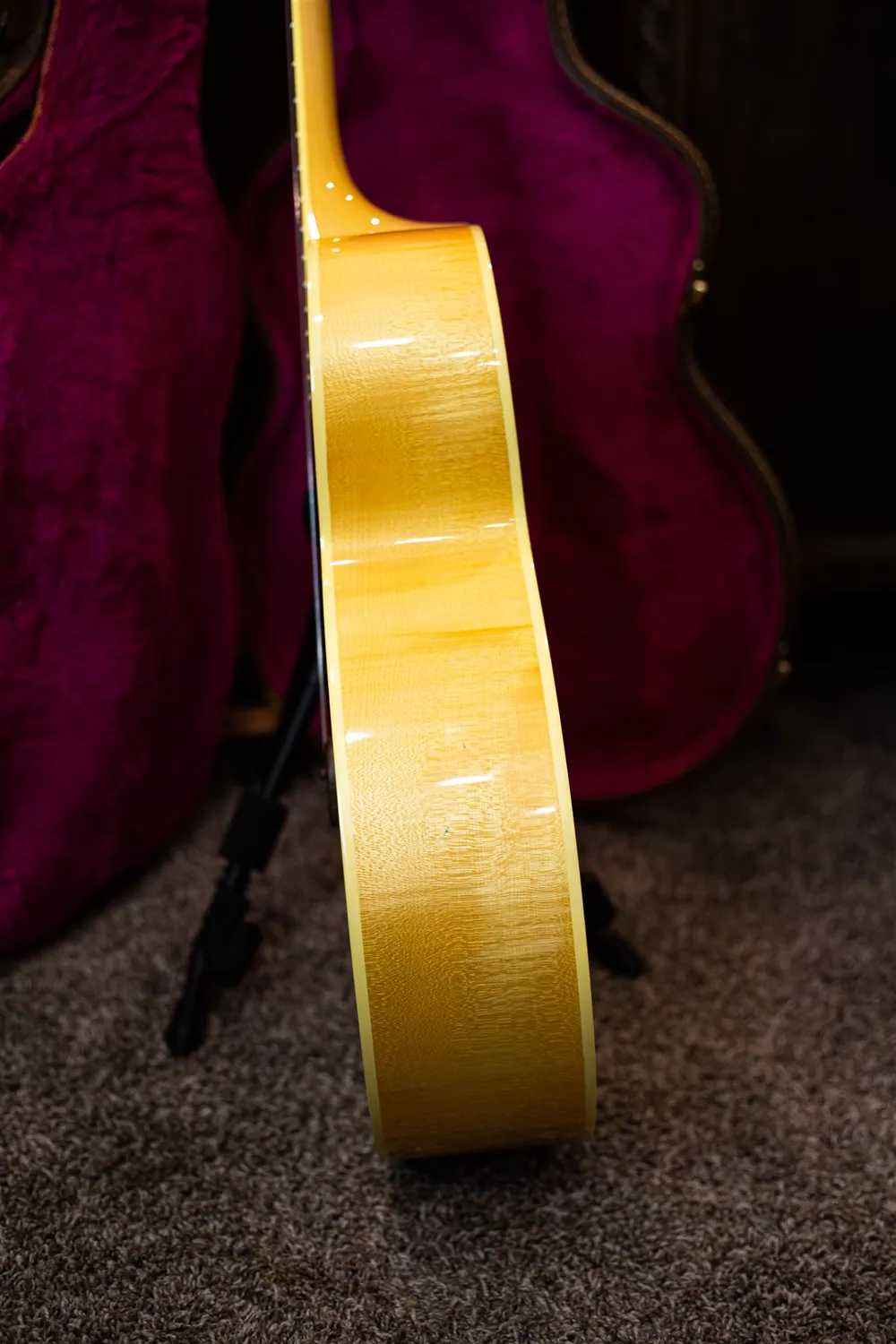 Figured maple side and body depth of a 1990 Gibson J-200