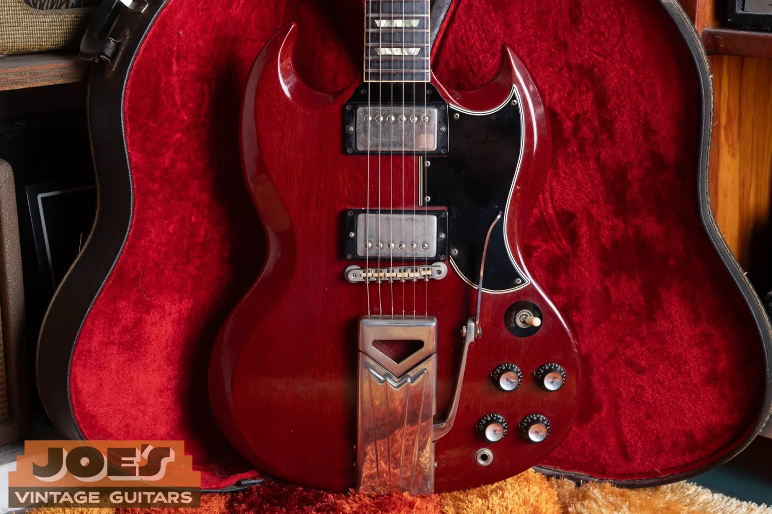 Early Gibson SG Standard with a small pickguard, two humbuckers and sideways vibrato