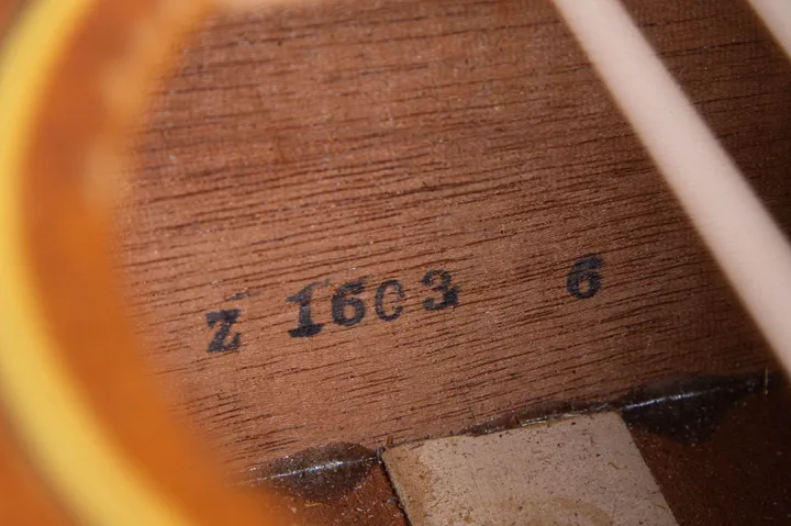 Gibson FON Z 1603 6 ink-stamped on bare wood inside the guitar body