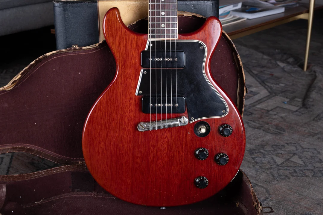 Original cherry Gibson Les Paul Special with a rounded double-cut body and two soapbar P-90 pickups