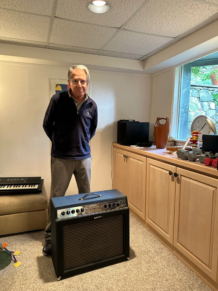 The original owner standing beside his 1966 Ampeg Gemini II amplifier