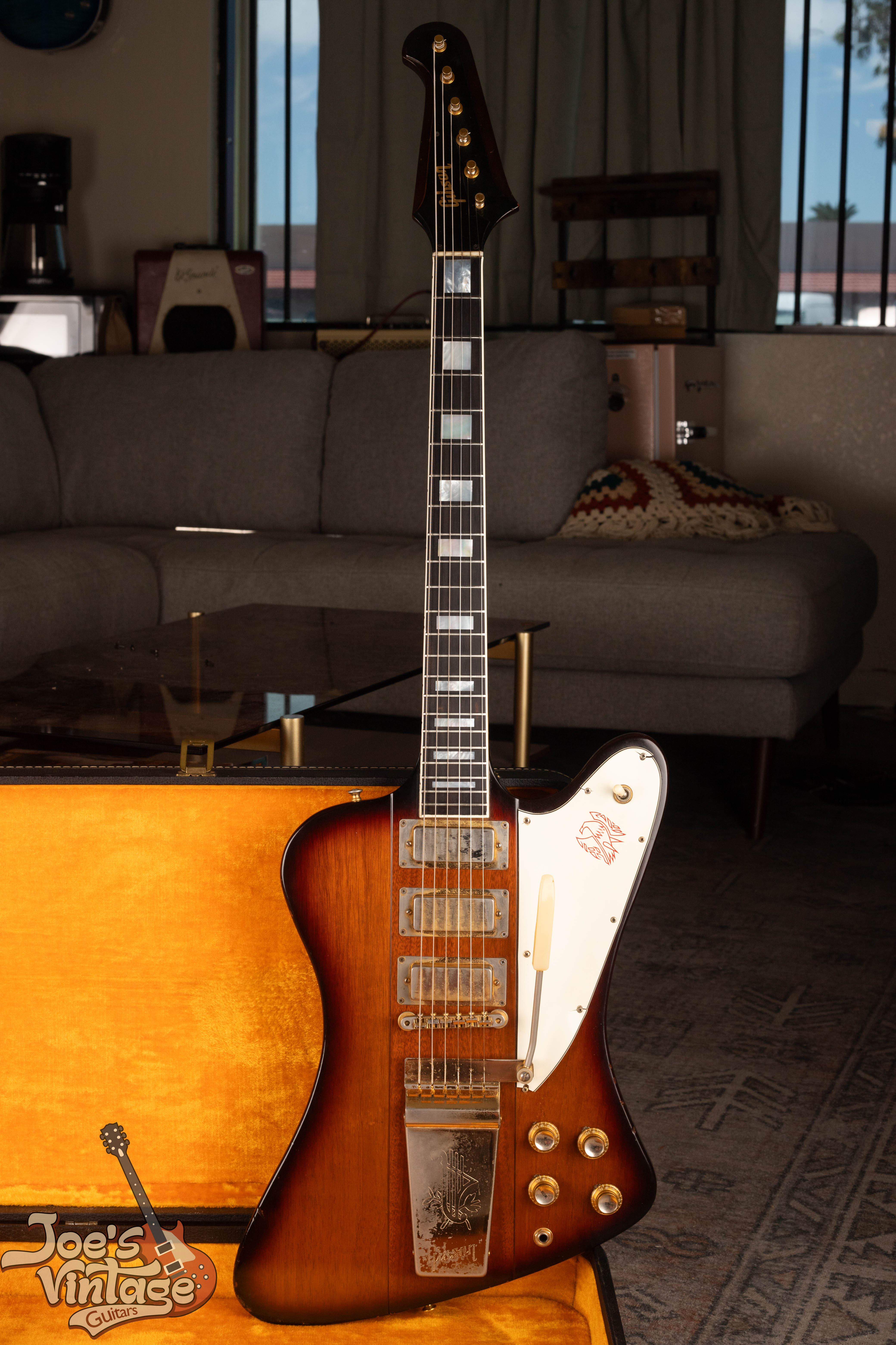 Reverse Gibson Firebird VII in its case from the Joe's Vintage Guitars archive
